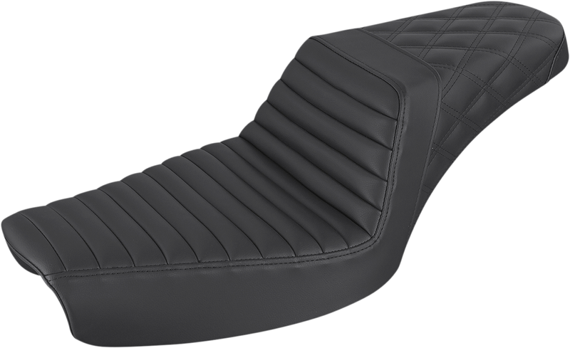 SADDLEMEN Step Up Seat - Tuck and Roll/Lattice Stitched - Black Dyna '96-'03 - 896-04-176 - PartsOutlet.com.au