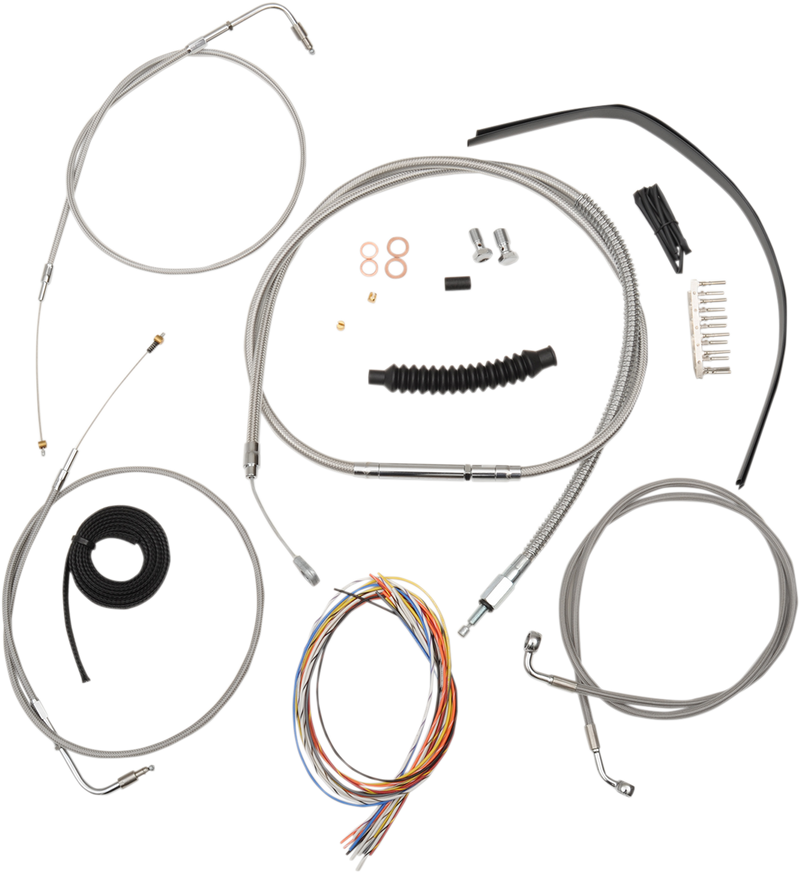 LA CHOPPERS CABLE AND BRAKE LINE KIT STAINLESS POLISHED FOR 12"-14" APE HANGERS - FXST '00-'06 - LA-8130KT2-13