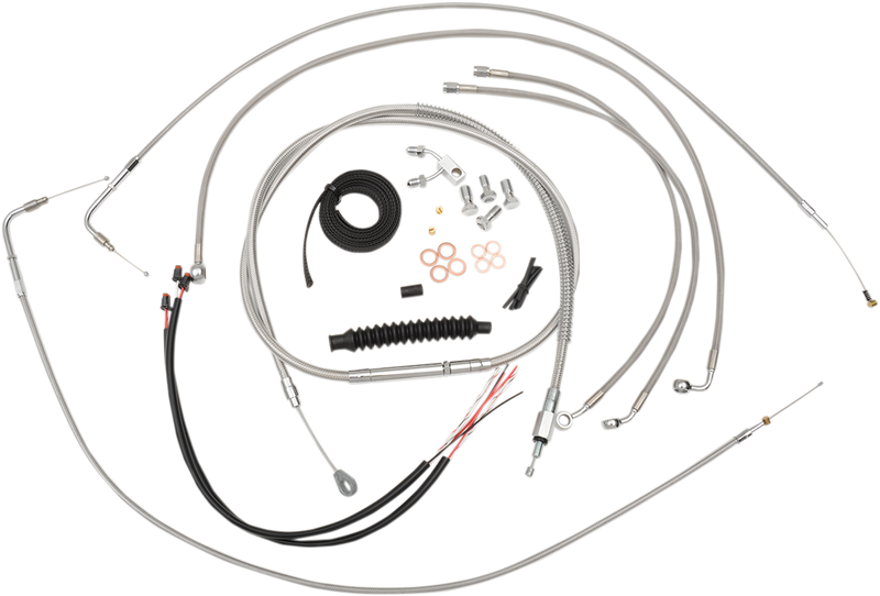 LA CHOPPERS CABLE AND BRAKE LINE KIT STAINLESS POLISHED FOR 12"-14" APE HANGERS - Softail '11-'14 - LA-8150KT2-13