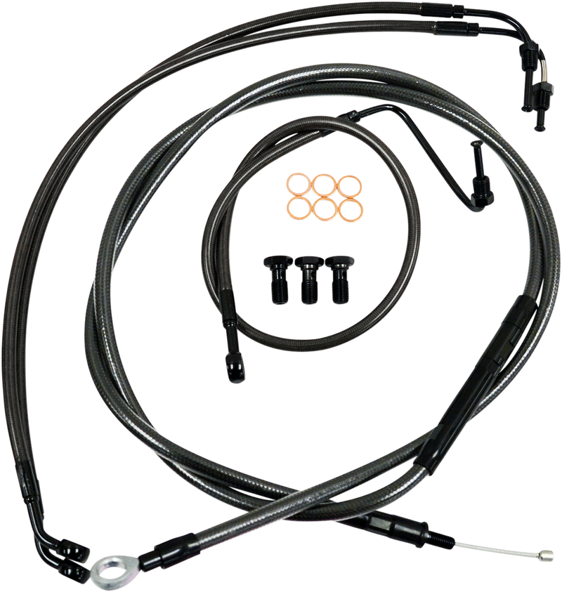 LA CHOPPERS CABLE AND BRAKE LINE KIT MIDNIGHT BLACK BRAIDED FOR 18"-20" APE HANGERS - FLHR '14-'16 - LA-8011KT-19M