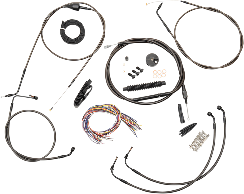 LA CHOPPERS CABLE AND BRAKE LINE KIT MIDNIGHT BLACK BRAIDED FOR MINI APE HANGERS - LA-8005KT2A-08M - PartsOutlet.com.au