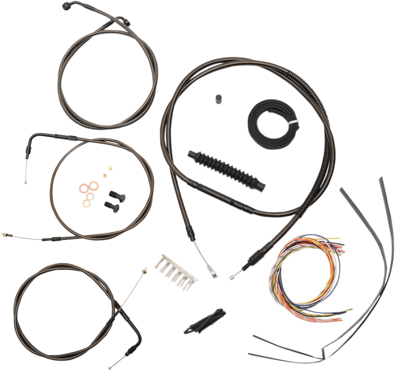 LA CHOPPERS CABLE AND BRAKE LINE KIT MIDNIGHT STAINLESS FOR 18"-20" APE HANGERS - FLD/FXDWG '10-'17 - LA-8220KT2-19M