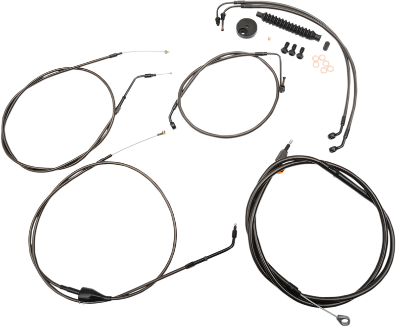 LA CHOPPERS CABLE AND BRAKE LINE KIT MIDNIGHT BLACK FOR 12"-14" APE HANGERS - FLH '96-'07 - LA-8005KT-13M