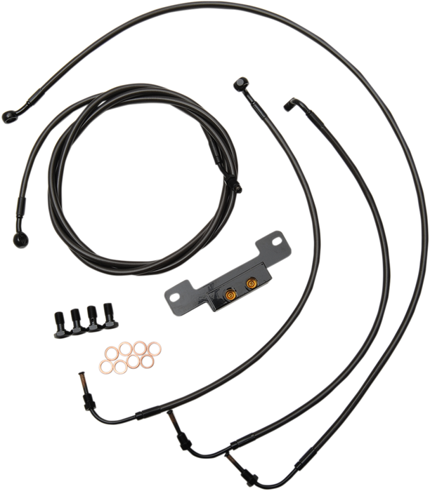 LA CHOPPERS STANDARD MIDNIGHT BRAIDED HANDLEBAR CABLE/BRAKE LINE KIT FOR 15" - 17" APES / BLACK / STAINLESS STEEL - LA-8055KT-16M