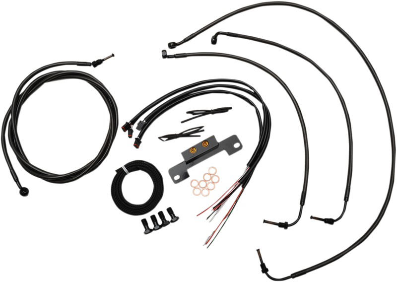 LA CHOPPERS COMPLETE MIDNIGHT BRAIDED HANDLEBAR CABLE/WIRE HARNESS/BRAKE LINE KIT FOR 15" - 17" APES / BLACK-BRAIDED / STAINLESS STEEL - Touring '17-'20 - LA-8055KT2-16M