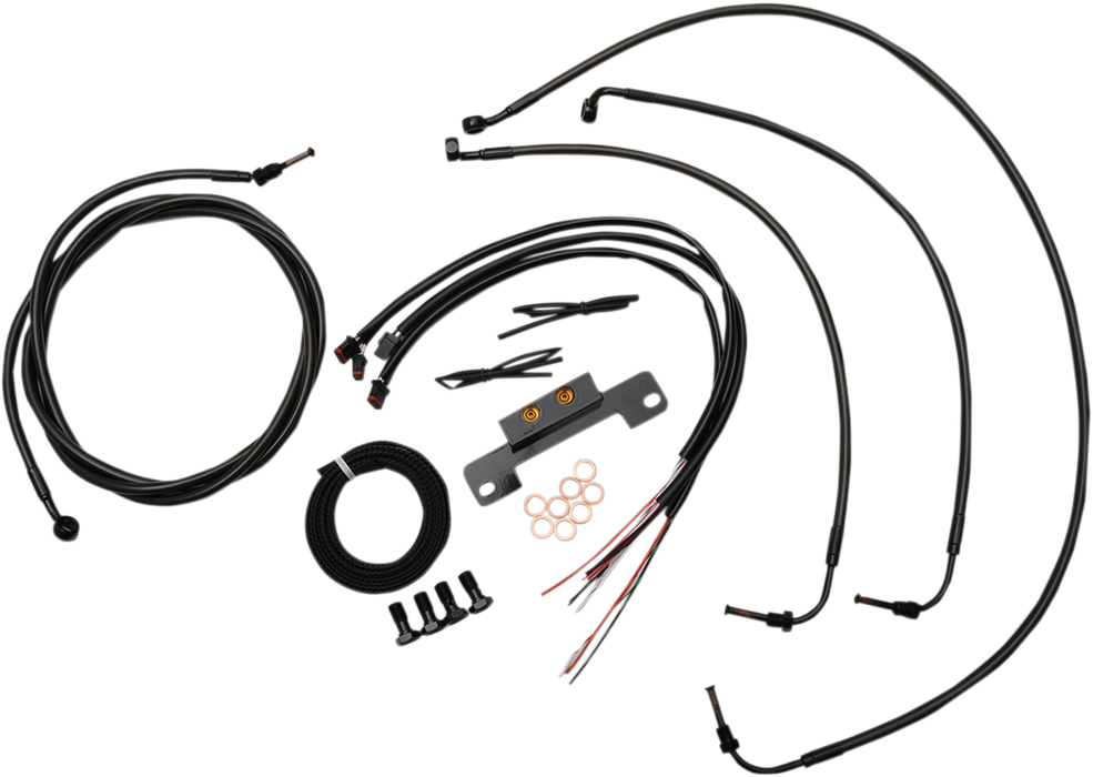 LA CHOPPERS COMPLETE MIDNIGHT BRAIDED HANDLEBAR CABLE/WIRE HARNESS/BRAKE LINE KIT FOR 15" - 17" APES / BLACK-BRAIDED / STAINLESS STEEL - LA-8055KT2-16M