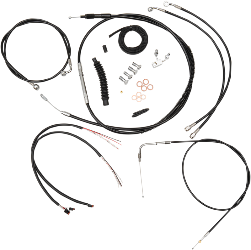 LA CHOPPERS Handlebar Cable/Brake Line Kit - Complete - 15" - 17" Ape Hanger Handlebars - Black Vinyl - FXSB '16-'17 - LA-8123KT2-16B