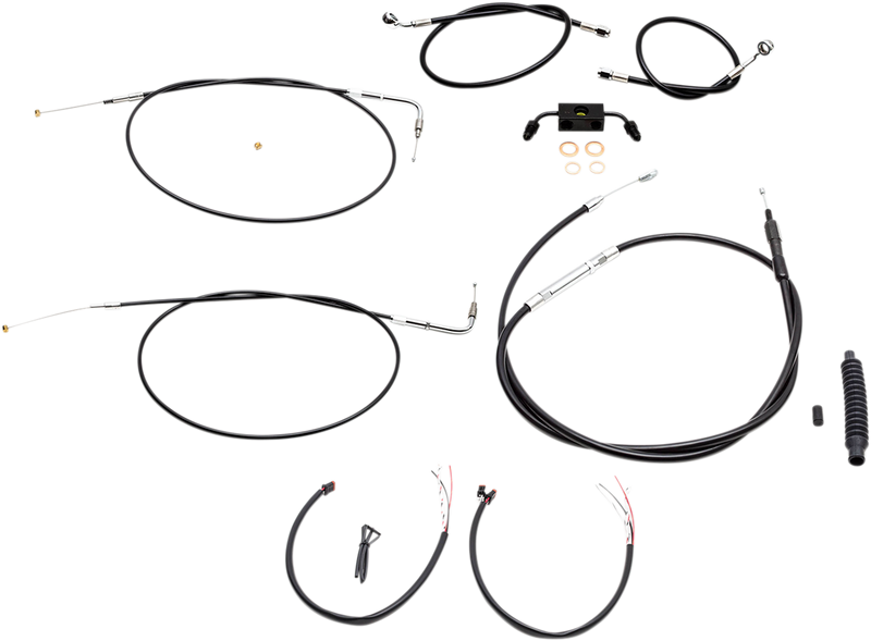 LA CHOPPERS Handlebar Cable/Brake Line Kit - Complete - 15" - 17" Ape Hanger Handlebars - Black Vinyl - FXDF '12-'17 - LA-8231KT2-16B