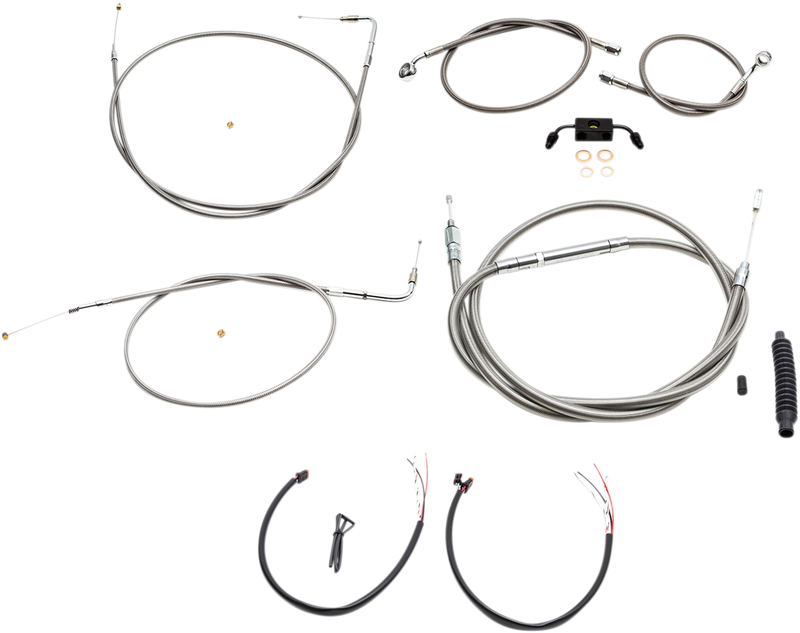 LA CHOPPERS Handlebar Cable/Brake Line Kit - Complete - 18" - 20" Ape Hanger Handlebars - Stainless - FXDF '12-'17 - LA-8231KT2-19