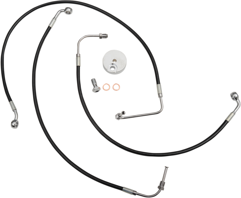 LA CHOPPERS BRAKE LINE BLACK VINYL COATED STAINLESS BRAIDED FOR 15"-17" APE HANGERS - FLH '14-'16 - LA-8011B16B