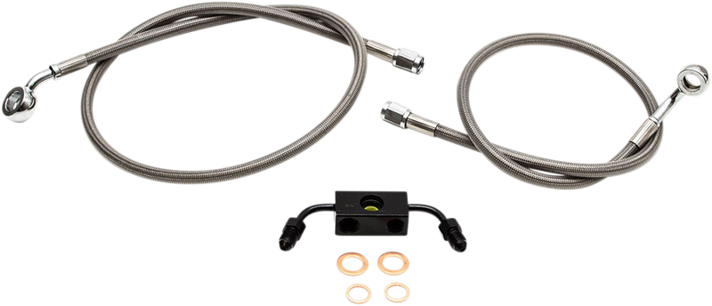 LA CHOPPERS Brake Lines - 15" - 17" Ape Hanger Handlebars - Stainless Steel - FXDF '08-'17 - LA-8231B16