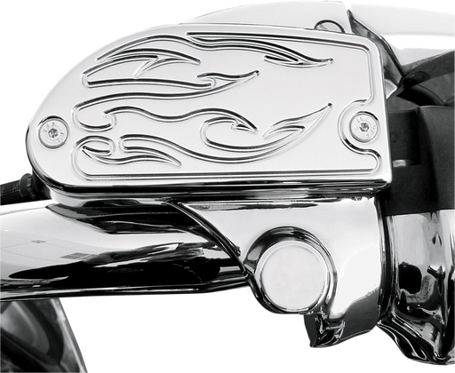 BARON Master Cylinder Cover - Flame - Yamaha '06-'12 - Chrome BA-7629-03 - PartsOutlet.com.au