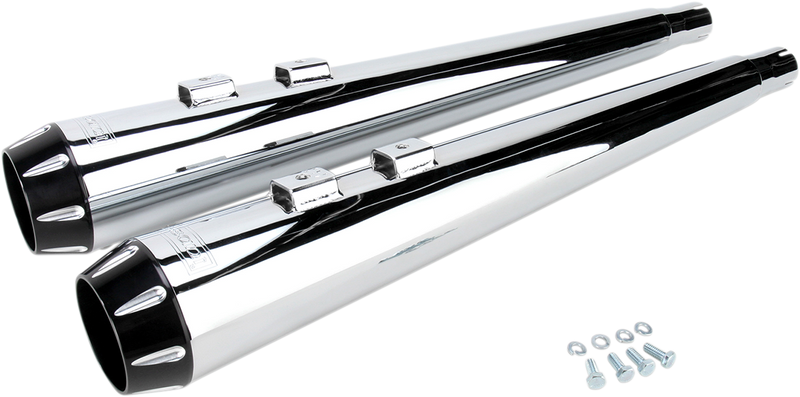 BASSANI XHAUST Megaphone Mufflers - Chr/Blk - Fluted - Performance Baffle '95-'16 FLH-517RL - PartsOutlet.com.au