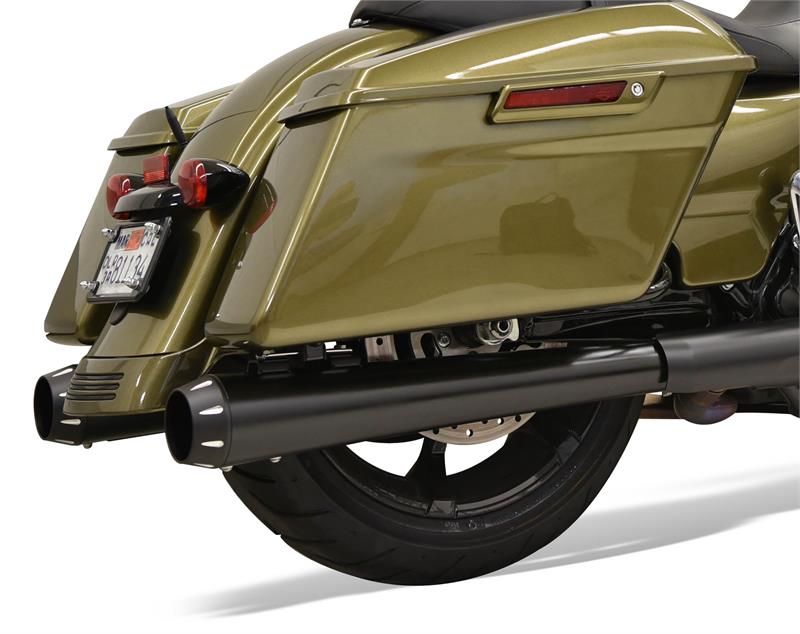 BASSANI XHAUST 4" Black Megaphone Mufflers DNT for '17-'25 Bagger - Black 1F572DNT5B