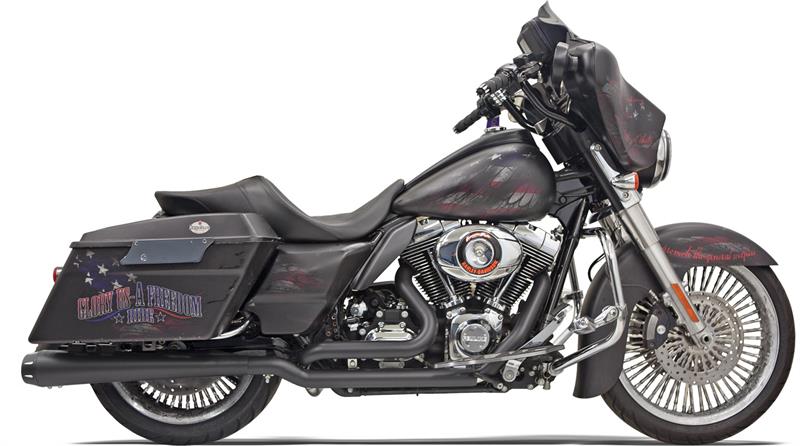 BASSANI XHAUST Stepped Down Under True Duals w/ 4" Megaphone Muffler - '09-'16 Baggers - Black -  1F66RB