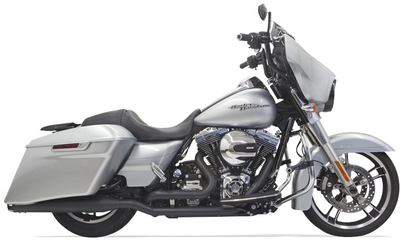 BASSANI XHAUST Stepped Down Under True Duals w/ 4" Straight Can Muffler - Black - '09-'16 Bagger 1F76RB