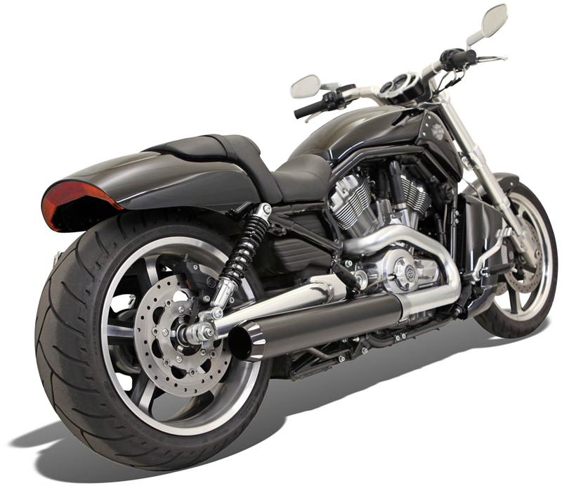 BASSANI XHAUST 4" Straight-Cut Slip-On Mufflers w/Black End Caps for V-Rod Muscle VRSCF 2009-2017 - Black 1V17RB