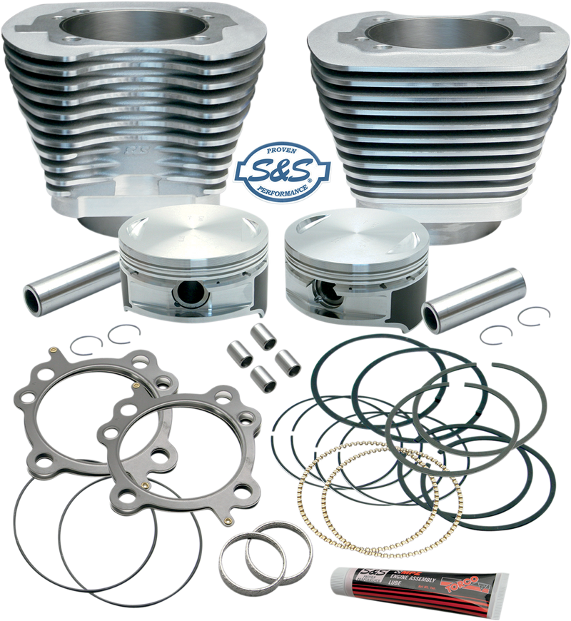 S&S CYCLE Replacement 3-7/8" Bore Cylinder & Piston Kit For S&S 106" Stroker Kits For '99-'16 Big Twins - Silver Power Coat Finish - 910-0199