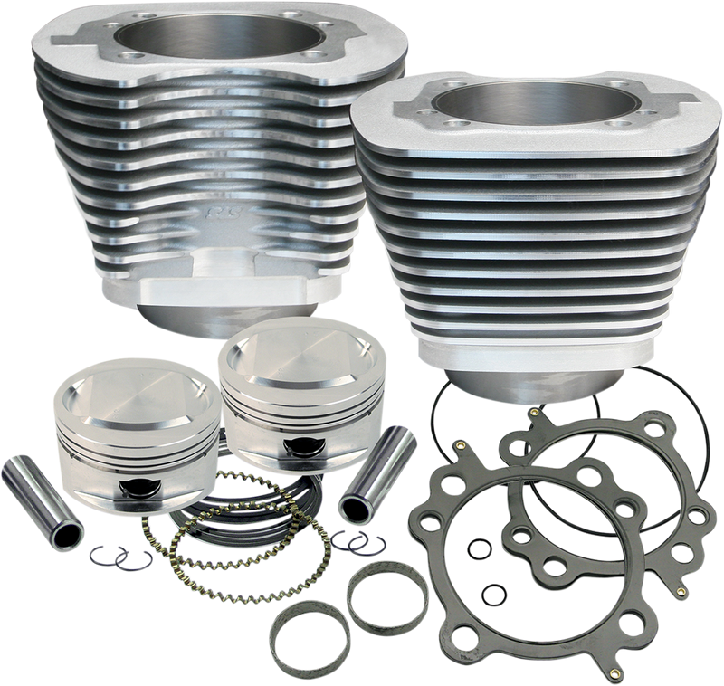 S&S CYCLE Replacement 3-7/8" Bore Cylinder & Piston Kit For S&S 95" Big Bore Kits For '99-'06 Big Twins - Silver Power Coat Finish - 910-0200
