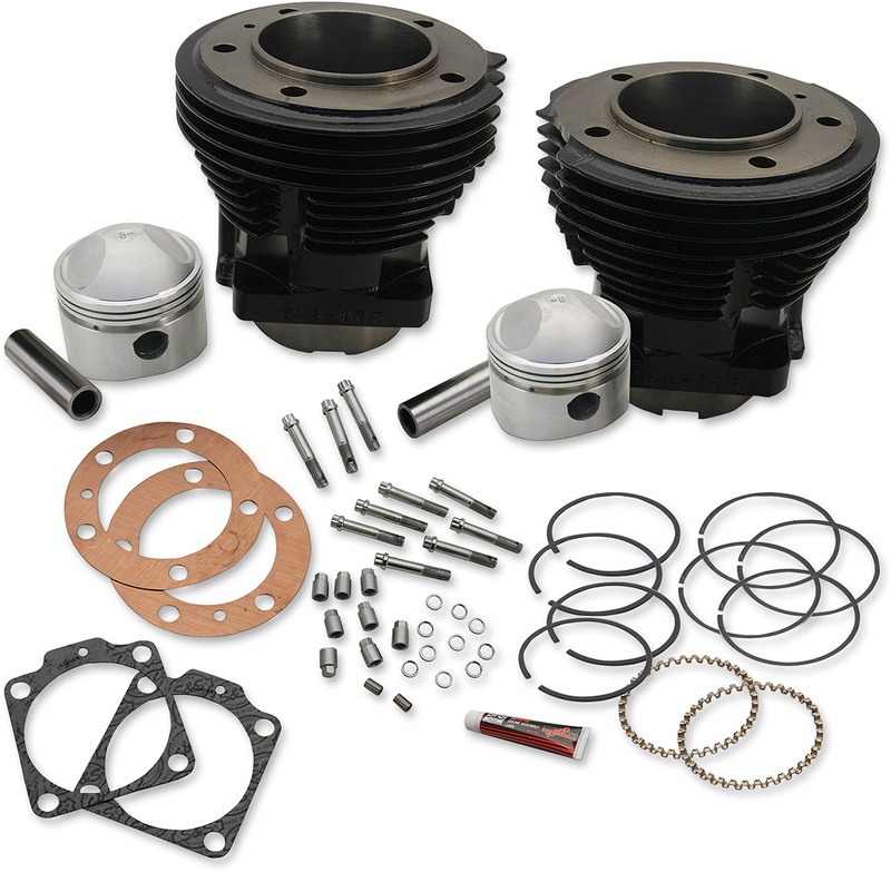 S&S CYCLE 84" 86" or 88" 3-7/16" Bore Cylinder and Stroker Piston Kit for '66-'84 HD® Big Twins - Gloss Black FInish - 91-9017