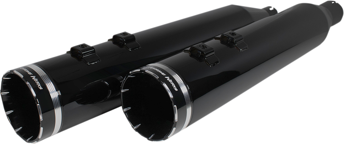 KHROME WERKS 4-1/2" HP-Plus Slip-On Mufflers - Obsidian Gloss Black - Tracer Tip - FL 2017+ - 202640