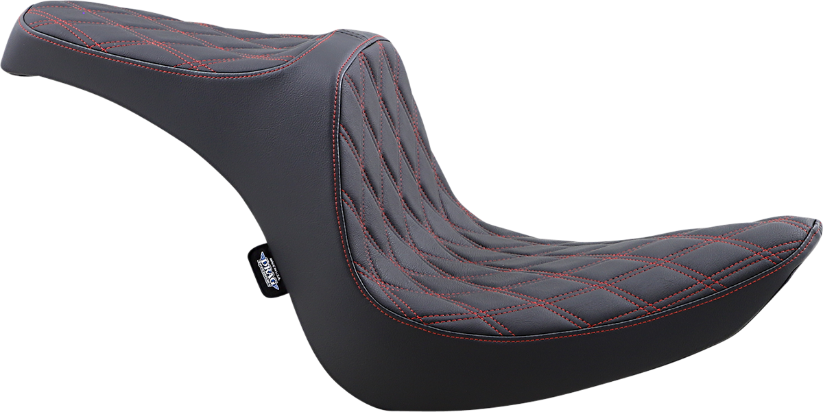 DRAG SPECIALTIES Predator III Seat - Double Diamond - Softail '06-'17 - Black W/Red Stitching 08021440