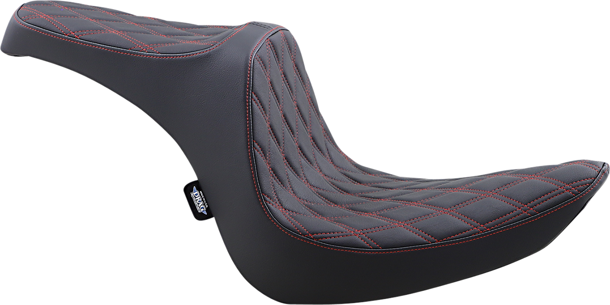 DRAG SPECIALTIES Predator III Seat - Double Diamond - Softail '00-'17 - Black W/Red Stitching 08021440 - PartsOutlet.com.au