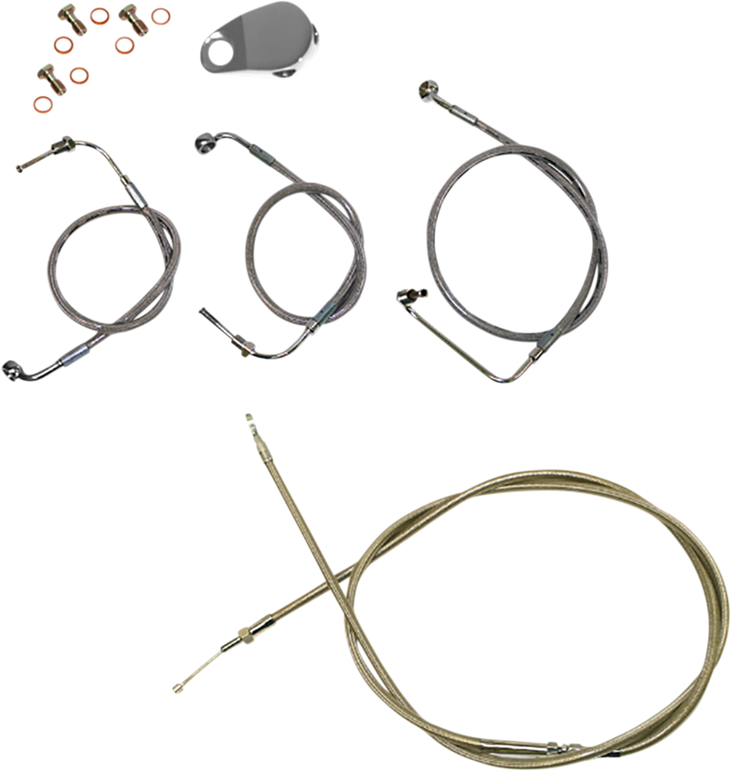 LA CHOPPERS Handlebar Cable/Brake Line Kit  - 18" - 20" Ape Hanger Handlebars - Stainless Steel - FX '18-'22 - LA-8154KT-19