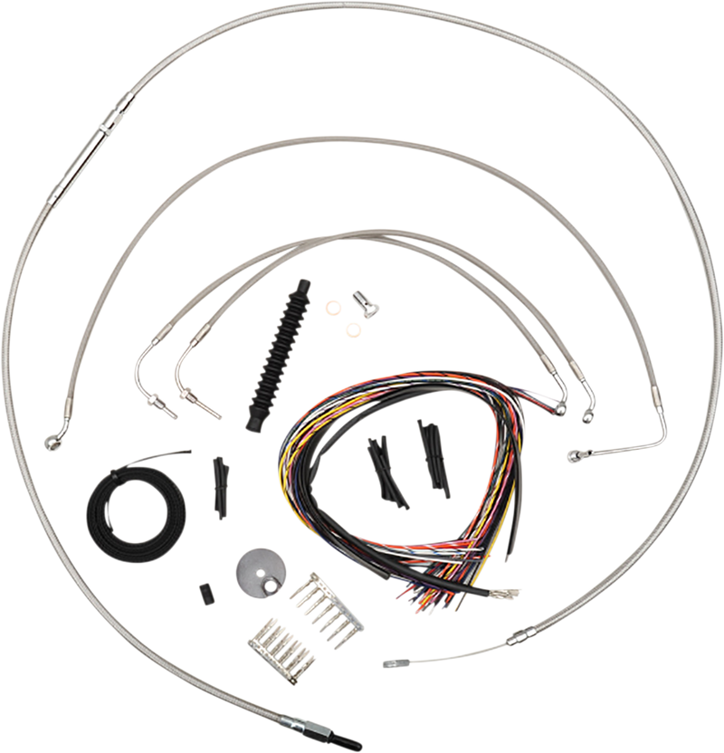 LA CHOPPERS Handlebar Cable/Brake Line Kit - Complete - 15" - 17" Ape Hanger Handlebars - Stainless - FX '18-'22 - LA-8154KT2-16