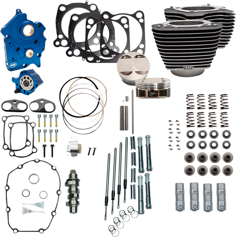 S&S CYCLE Power Package - 124" CI Water Cooled, Chain Drive with Highlighted Fins and Chrome Pushrod tubes for 107" M8 Harley-Davidson '17-'23 - 310-1050B