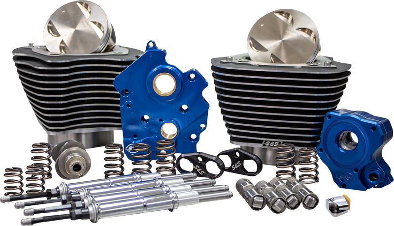 S&S CYCLE Power Package - 124" CI Water Cooled, Chain Drive with Highlighted Fins and Chrome Pushrod tubes for 107" M8 Harley-Davidson '17-'23 - 310-1050B