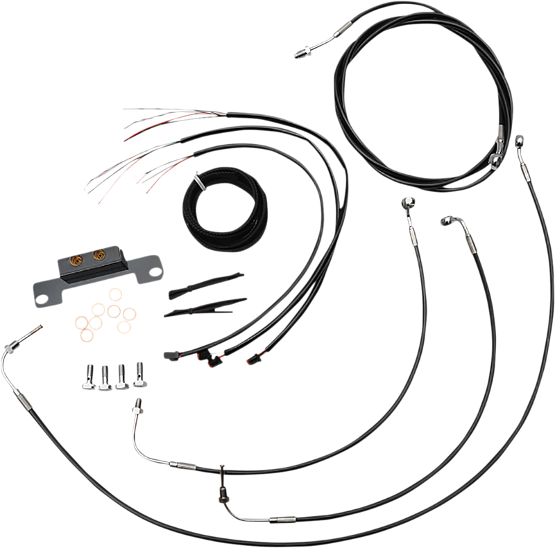 LA CHOPPERS Handlebar Cable/Brake Line Kit - Complete - Stock Ape Hanger Handlebars - Black Vinyl LA-8056KT2-08B - PartsOutlet.com.au