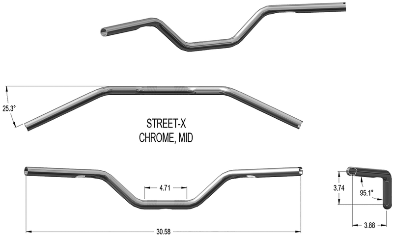 KHROME WERKS Handlebar - Mid Bend - Chrome 300901 - PartsOutlet.com.au