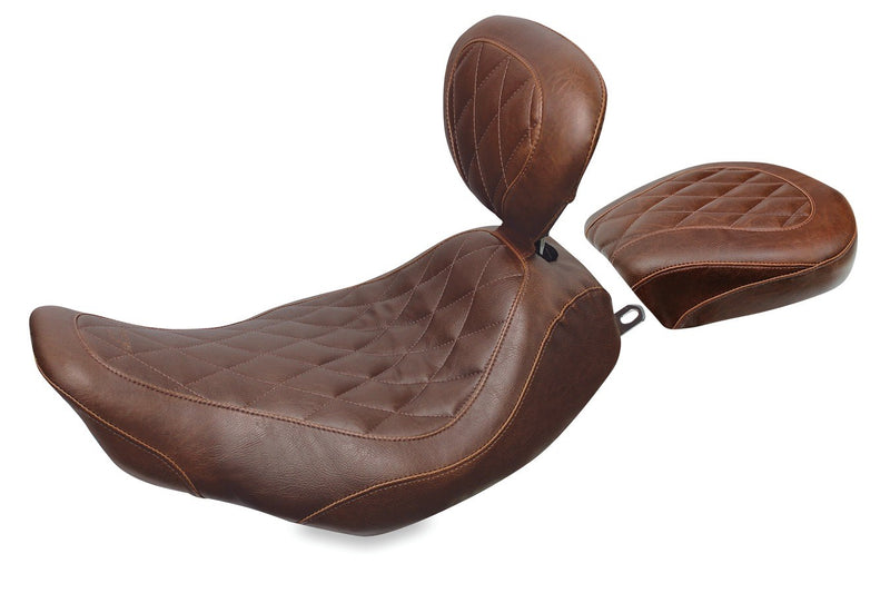 MUSTANG Wide Tripper Rear Seat - Brown - Harley-Davidson FL 2008+ Diamond 76723 - PartsOutlet.com.au