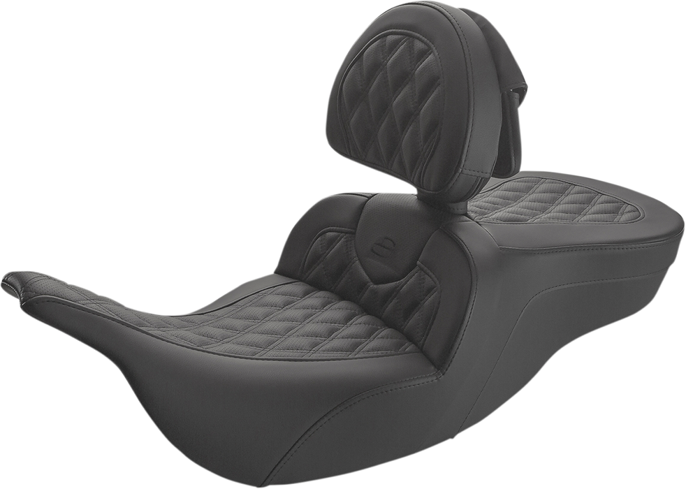 SADDLEMEN Roadsofa™ Lattice Stitched Seat - With Driver Backrest - FL '97-'07 - Black 897-07-182BR - PartsOutlet.com.au