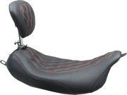 MUSTANG Wide Tripper™ Solo Seat - Harley-Davidson 2008+ FL - W/Drivers Backrest - Black W/American Beauty Red Stitching 79727AB - PartsOutlet.com.au