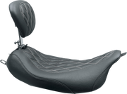 MUSTANG Wide Tripper™ Solo Seat - Harley-Davidson 2008+ FL - W/Drivers Backrest - Black W/Gun Metal Stitching 79727GM - PartsOutlet.com.au