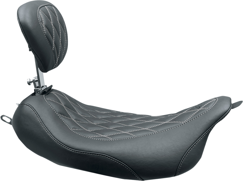 MUSTANG Wide Tripper™ Solo Seat - Harley-Davidson 2008+ FL - W/Drivers Backrest - Black W/Gun Metal Stitching 79727GM - PartsOutlet.com.au