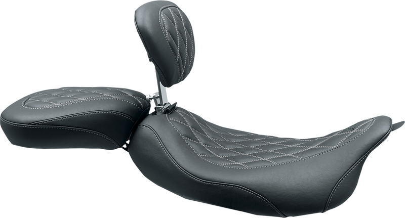 MUSTANG Wide Tripper™ Solo Seat - Harley-Davidson 2008+ FL - W/Drivers Backrest - Black W/Gun Metal Stitching 79727GM - PartsOutlet.com.au