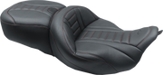 MUSTANG One-Piece Deluxe Touring Seat - Black W/American Beauty Red Stitching - Harley-Davidson FL 2008+ 79006AB - PartsOutlet.com.au