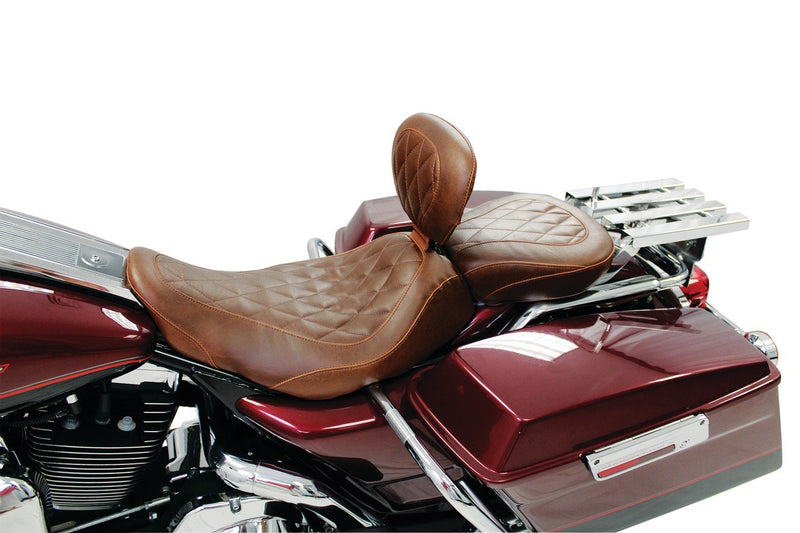 MUSTANG Wide Tripper Rear Seat - Brown - Harley-Davidson FL 2008+ Diamond 76723 - PartsOutlet.com.au