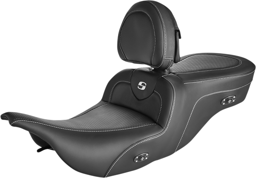 SADDLEMEN Roadsofa™ Carbon Fiber Seat - With Driver Backrest - Heater - FL '97-'07 - Black 897-07-185BRHC - PartsOutlet.com.au