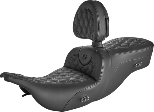 SADDLEMEN Roadsofa™ Lattice Stitched Seat - With Driver Backrest - Heater - FL '97-'07 - Black - 897-07-182BRHC - PartsOutlet.com.au