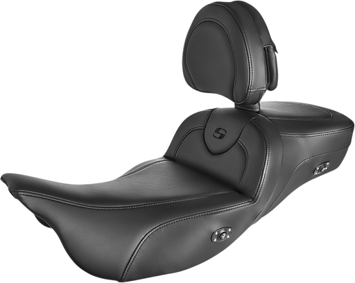 SADDLEMEN Roadsofa™ Extended Reach Heated Seat - Black/Black Stitching - FL '08-'23 - With Backrest 808-07B-188BRHC - PartsOutlet.com.au