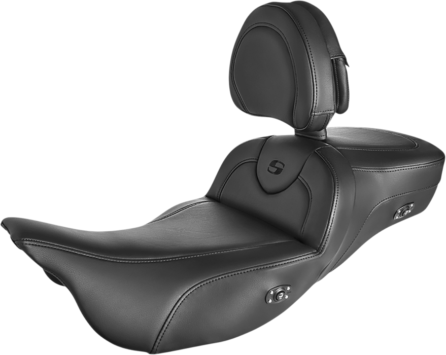 SADDLEMEN Roadsofa™ Extended Reach Heated Seat - Black/Black Stitching - FL '08-'23 - With Backrest 808-07B-188BRHC - PartsOutlet.com.au