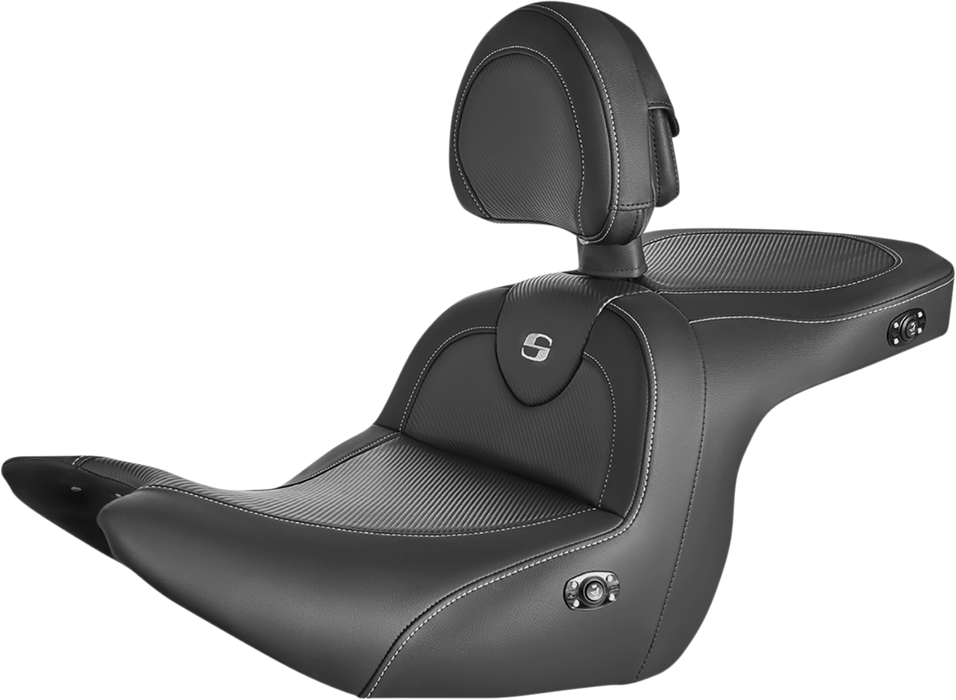 SADDLEMEN Roadsofa Carbon Fiber Heated Seat - Honda GL1800 '18-'23 - Black - With Backrest H18-07-185BRHCT - PartsOutlet.com.au