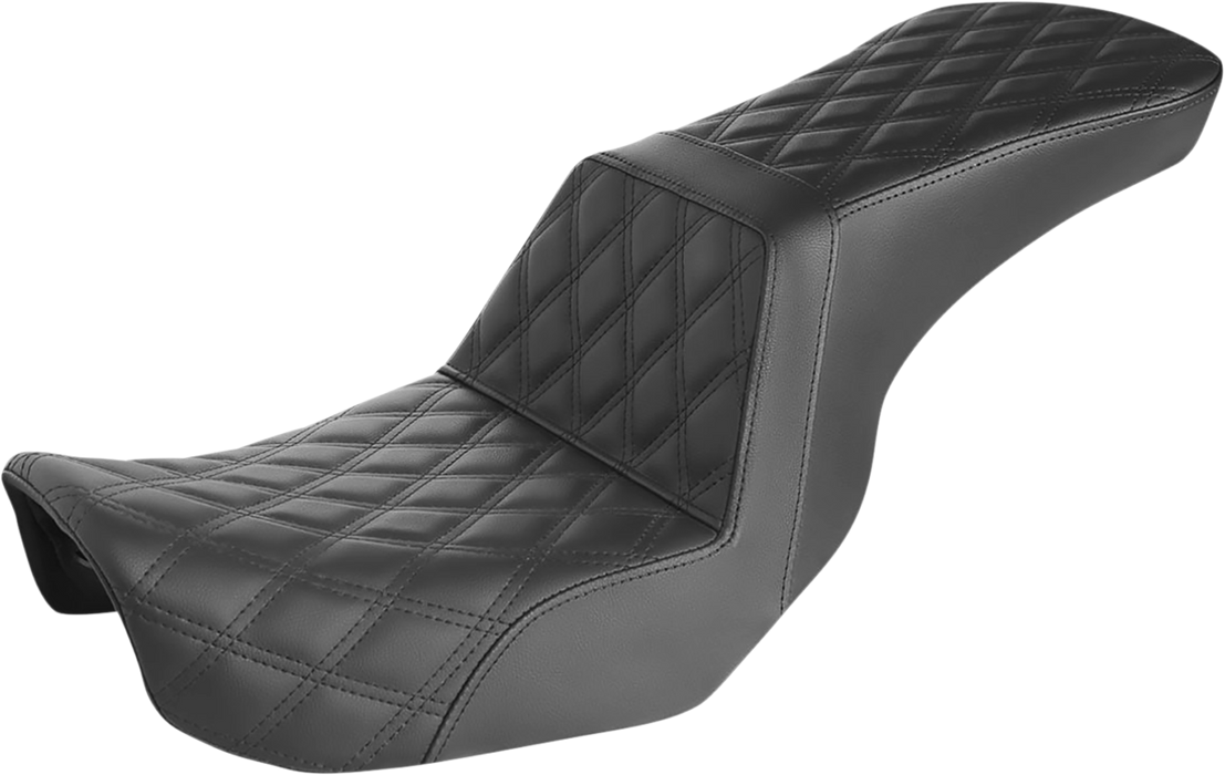 SADDLEMEN Tour Step-Up Seat - Full Lattice Stitch - Black - FXD '06-'17 - Dyna 806-04-195 - PartsOutlet.com.au