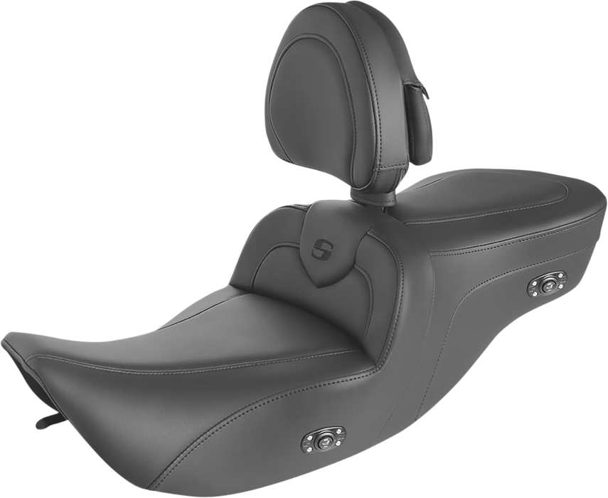 SADDLEMEN Heated RoadSofa Seat - With Backrest - '97-'07 - Black W/Black Stitching 897-06-187BRHCT - PartsOutlet.com.au