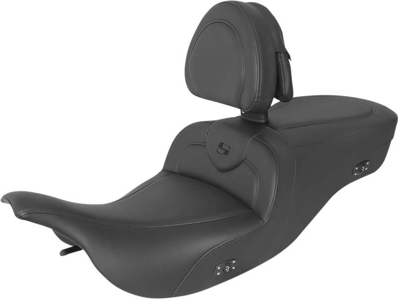 SADDLEMEN Heated RoadSofa Seat - With Backrest - '97-'07 - Black W/Black Stitching 897-07-187BRHCT - PartsOutlet.com.au