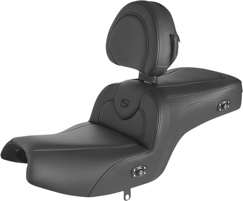 SADDLEMEN Seat - RoadSofa - with Backrest - Black w/ Black Stitching - Heated - Indian '20-'23 - I20-06-187BRHCT - PartsOutlet.com.au